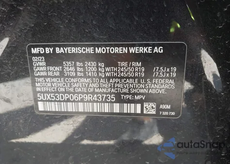 2023 BMW X3 xDrive30I from USA, damaged, VIN 5UX53DP06P9R43735